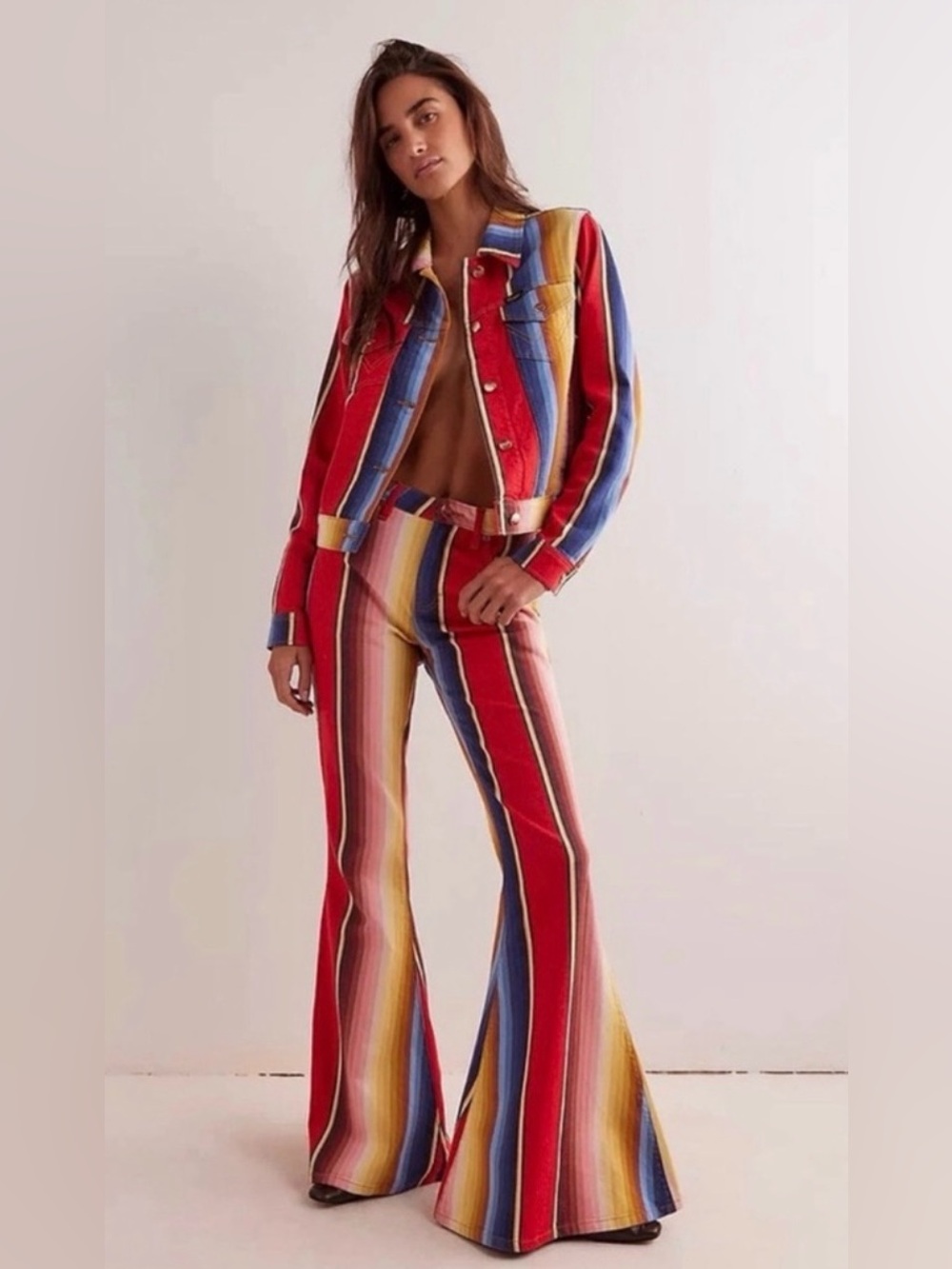 Wrangler Multicolor Striped Bootcut Pants & Jacket Set - Picture 1 of 10